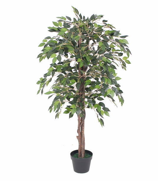 Tradala 4ft Lush Artificial Tree Ficus 120cm / 4ft Tall with Real Wood Trunk - For Home Living Room Indoors