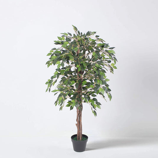 Tradala 4ft Lush Artificial Tree Ficus 120cm / 4ft Tall with Real Wood Trunk - For Home Living Room Indoors