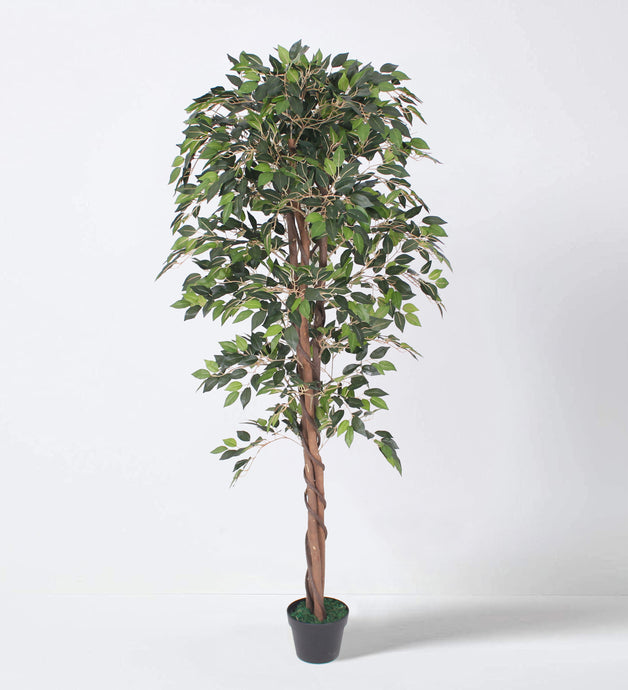 Tradala 5ft Lush Artificial Tree Ficus 150cm / 5ft Tall with Real Wood Trunk - For Home Living Room Indoors