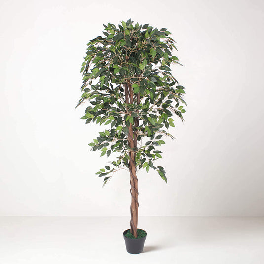 Tradala 5ft Lush Artificial Tree Ficus 150cm / 5ft Tall with Real Wood Trunk - For Home Living Room Indoors