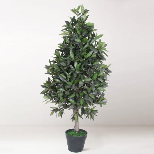 Tradala 4ft Lush Artificial Pyramid Bay Tree 120cm / 4ft Tall with Real Wood Trunk - For Home Living Room Indoors