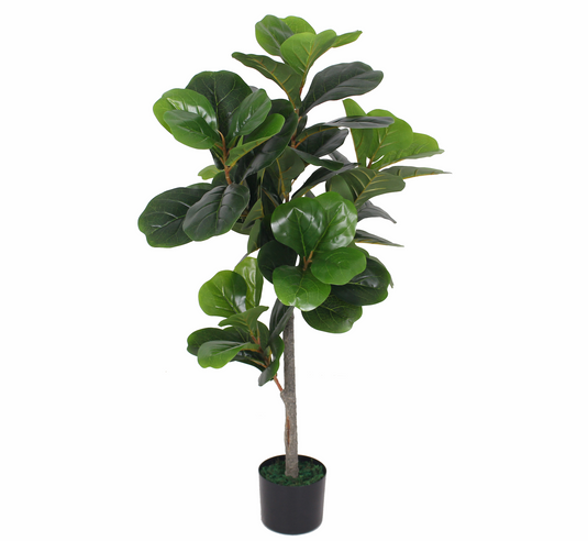 Tradala 4ft Lush Artificial Fiddle Fig Tree 120cm / 4ft Tall with Real Wood Trunk - For Home Living Room Indoors