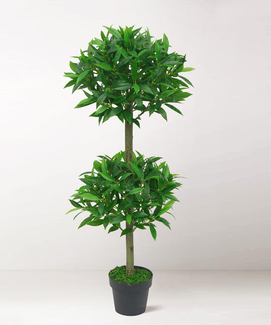 Tradala 4ft Lush Artificial Olive Double Topiary Tree 120cm / 4ft Tall with Real Wood Trunk - For Home Living Room Indoors