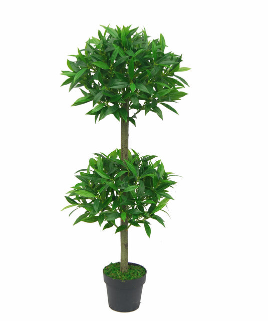 Tradala 4ft Lush Artificial Olive Double Topiary Tree 120cm / 4ft Tall with Real Wood Trunk - For Home Living Room Indoors