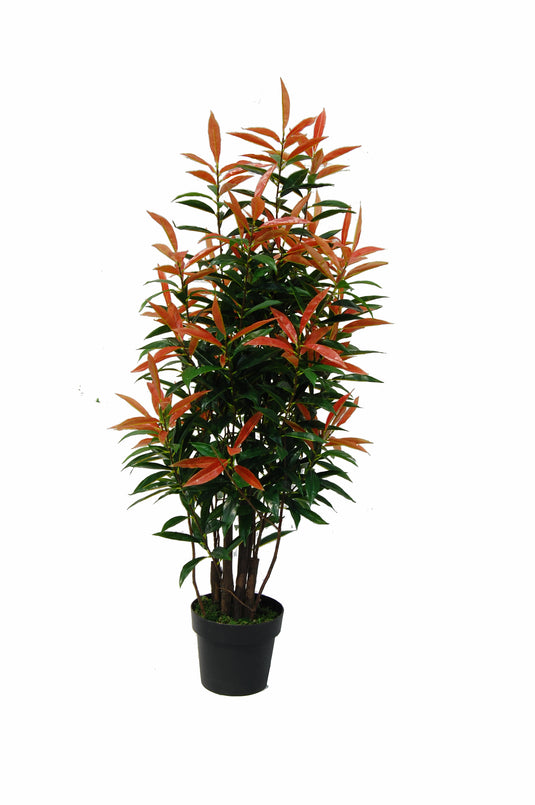 Tradala 4ft Lush Artificial Red Ficus Tree 120cm / 4ft Tall with Real Wood Trunk - For Home Living Room Indoors