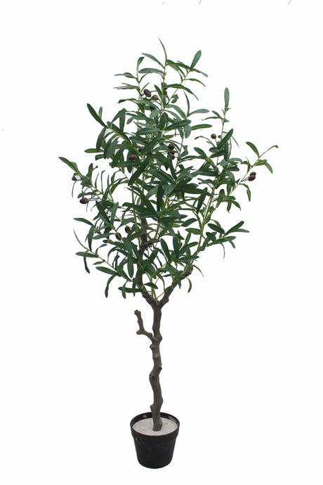 Tradala 4ft Artificial Olive Tree 125cm Large Fake Olive Plants with Wood Trunk Decor in Pot - For Home Living Room Indoors