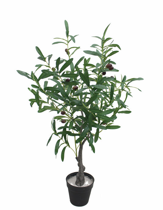 Tradala 3ft Artificial Olive Tree 85cm Large Fake Olive Plants with Wood Trunk Decor in Pot - For Home Living Room Indoors