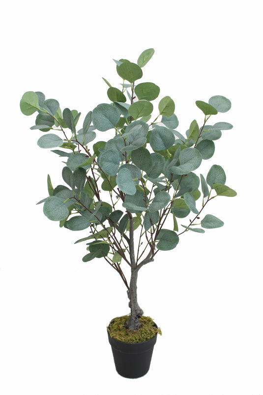 Tradala 3ft Artificial Eucalyptus Tree 85cm Large Fake Plant with Wood Trunk Decor in Pot - For Home Living Room Indoors