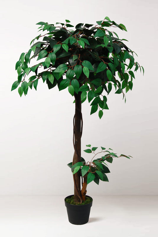 Tradala 4ft Lush Artificial Tree Ficus 120cm / 4ft Tall with Real Wood Trunk - For Home Living Room Indoors