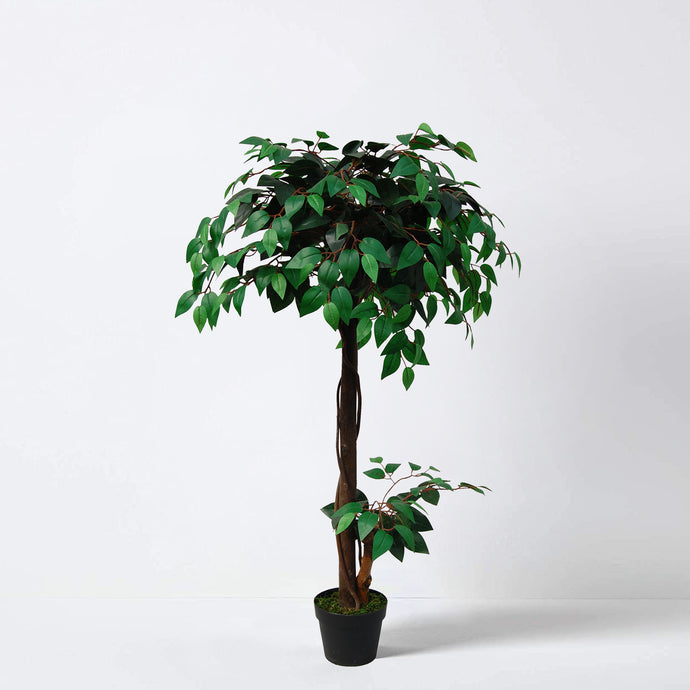 Tradala 4ft Lush Artificial Tree Ficus 120cm / 4ft Tall with Real Wood Trunk - For Home Living Room Indoors